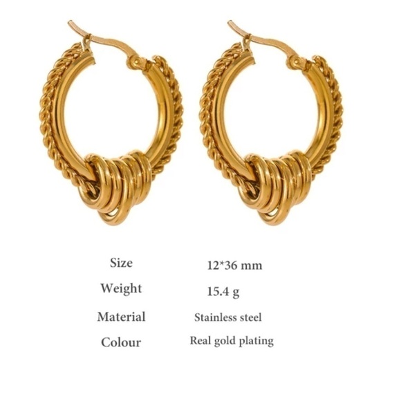 New 18k Gold Plated Braided Hoops Earrings - Picture 9 of 11